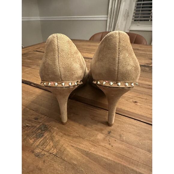 Sam Edelman Tonia Womens 6 M Tan Beige Suede Leather Pumps Heels Silver Spikes - Picture 2 of 8